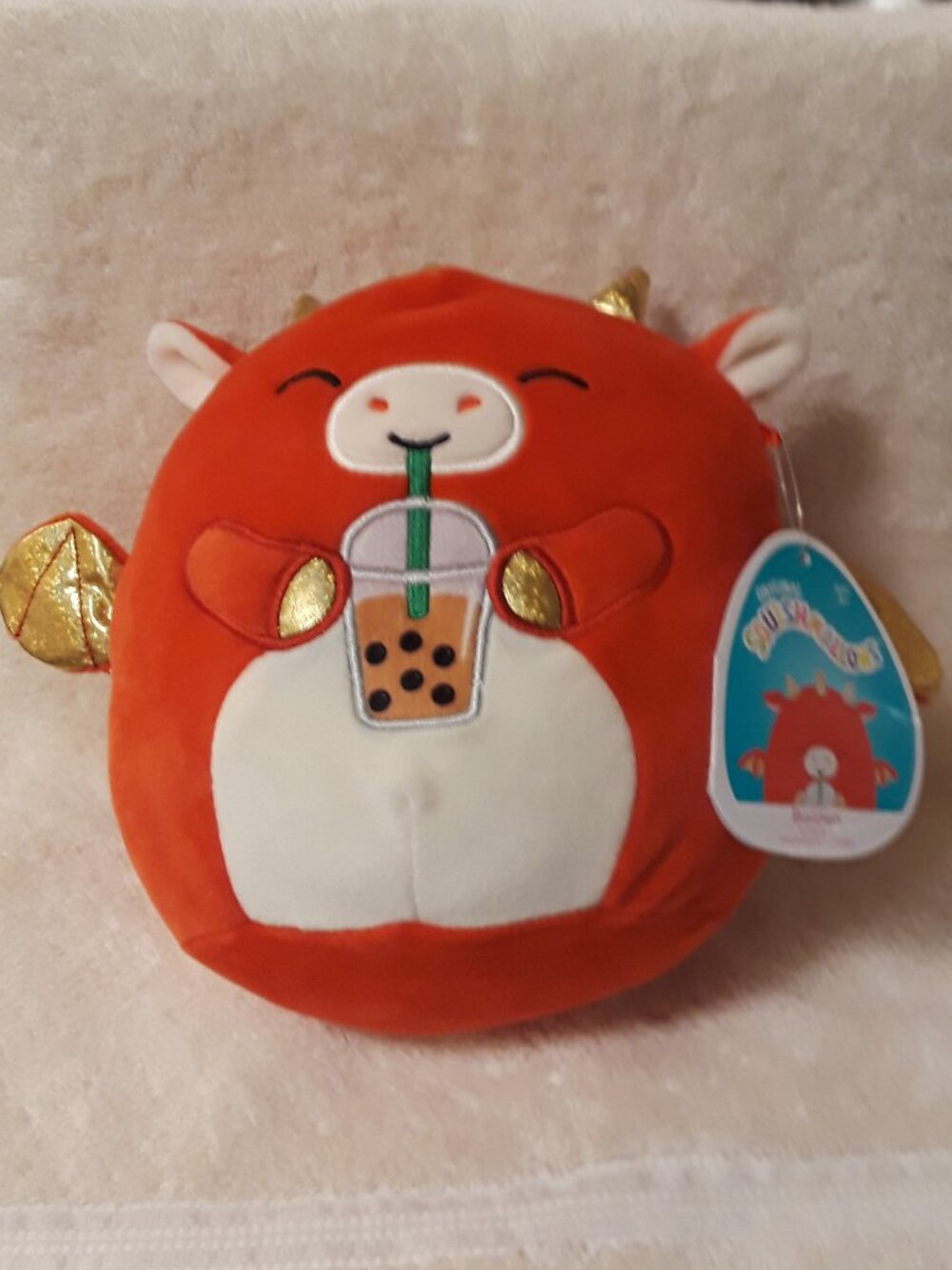 NWT Squishmallow Baiden 8" Red Dragon Boba Drink Plush Foodie Squad Kellytoy Toy